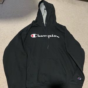 Champion Powerblend GF89H Graphic Fleece Pullover Hoodie - Black, L